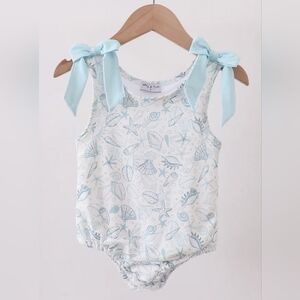 Sea-Themed Baby Swimsuit with Blue Bows